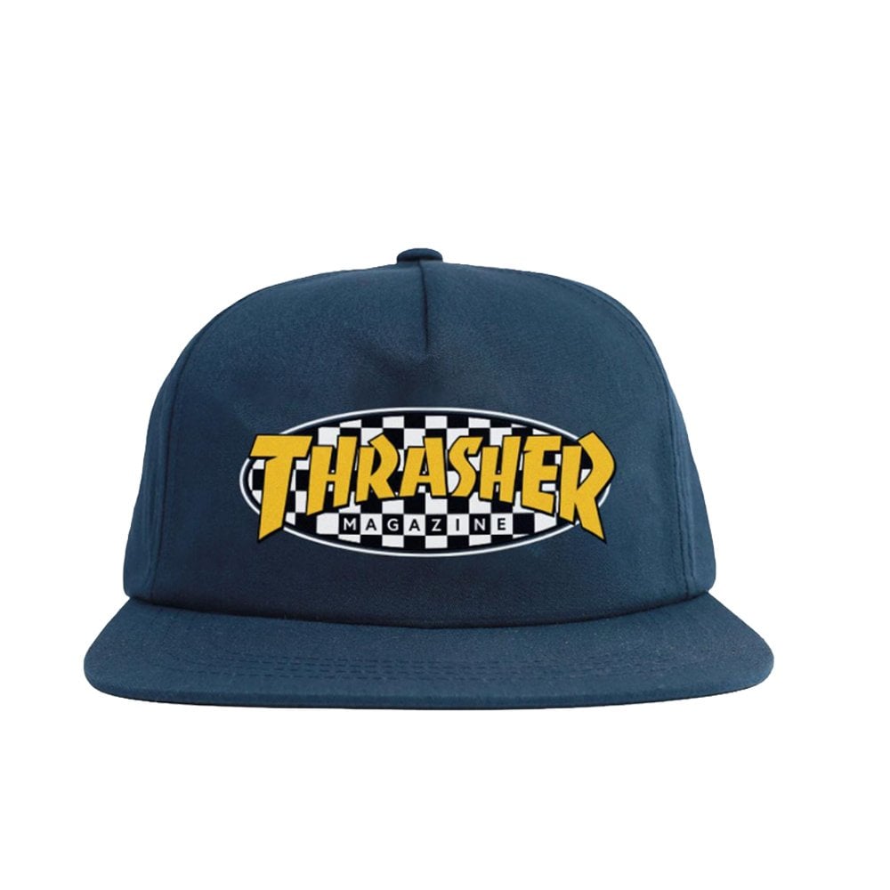 Checkered Oval Cap  - Navy