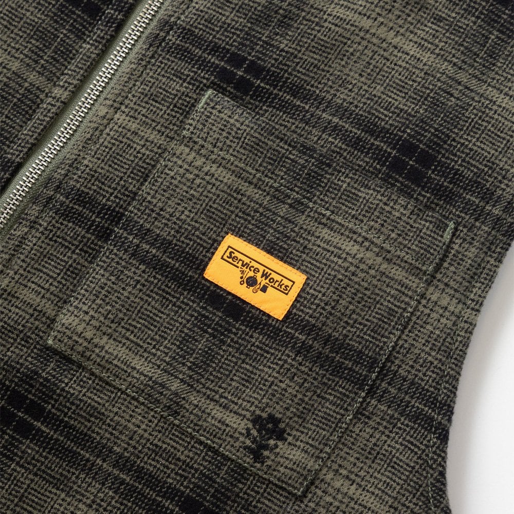 Thistle Plaid Padded Work Vest - Olive