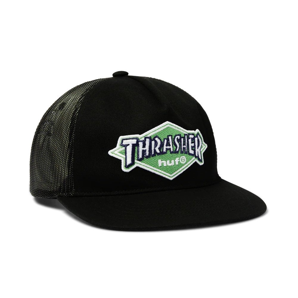 x Thrasher Logo Twill Trucker Hat - Black