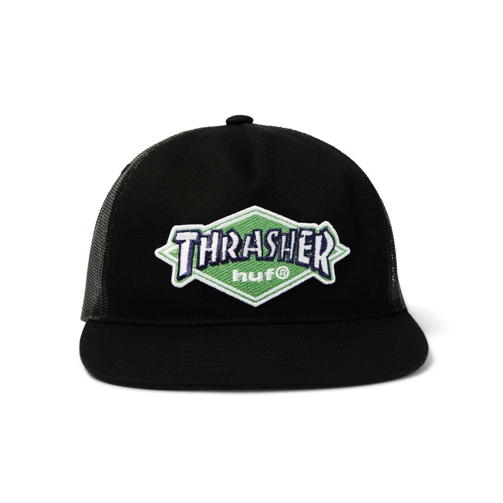 x Thrasher Logo Twill Trucker Hat - Black