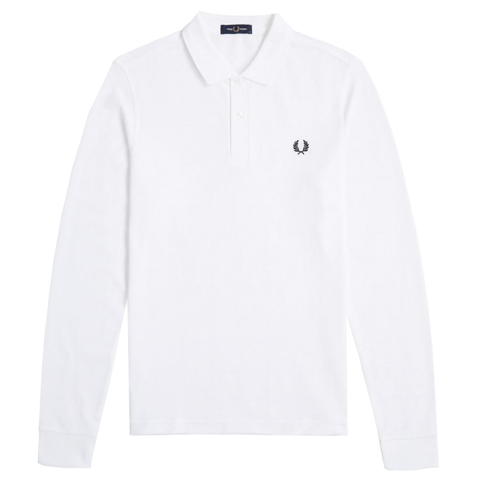 Plain Long Sleeve Polo Shirt - White