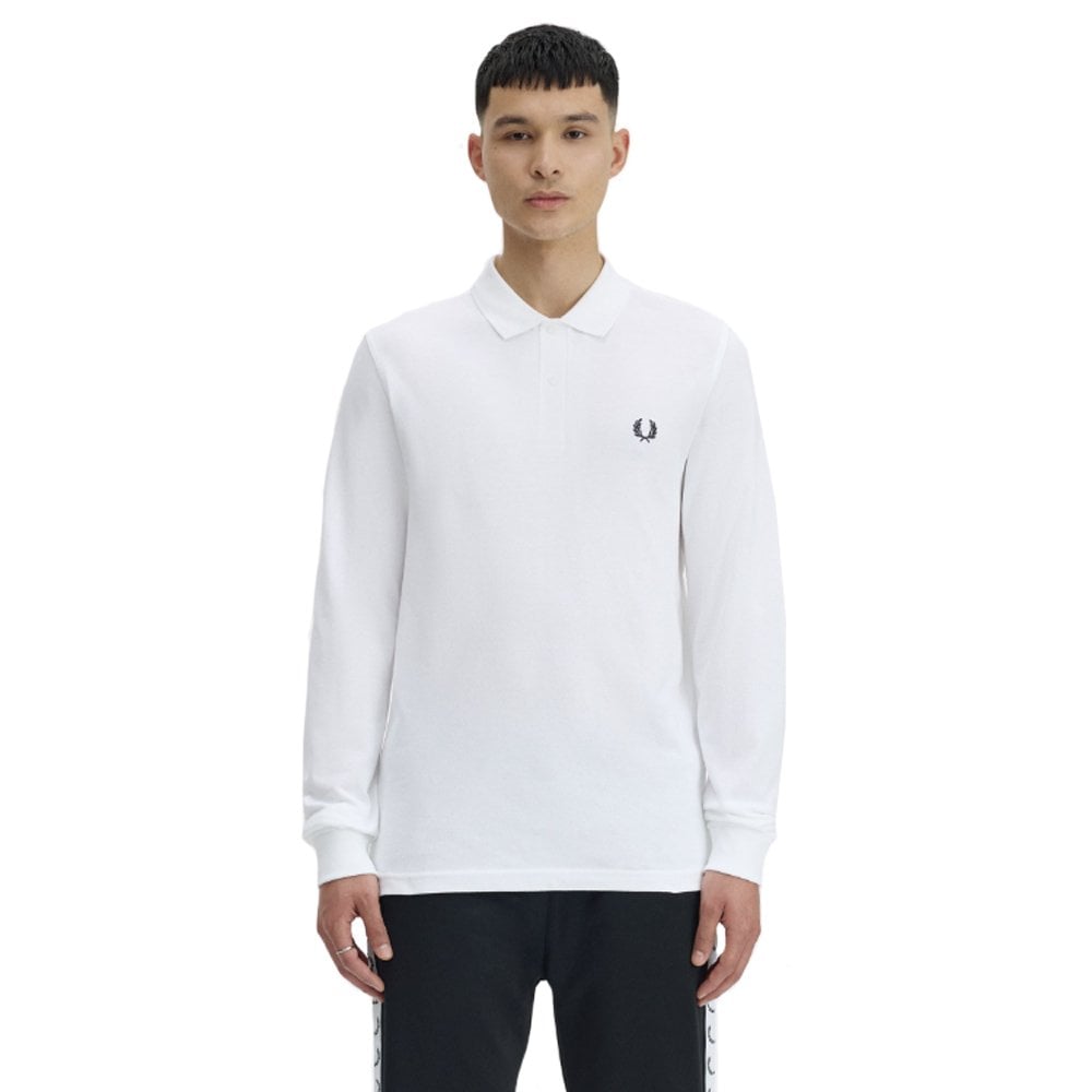 Plain Long Sleeve Polo Shirt - White