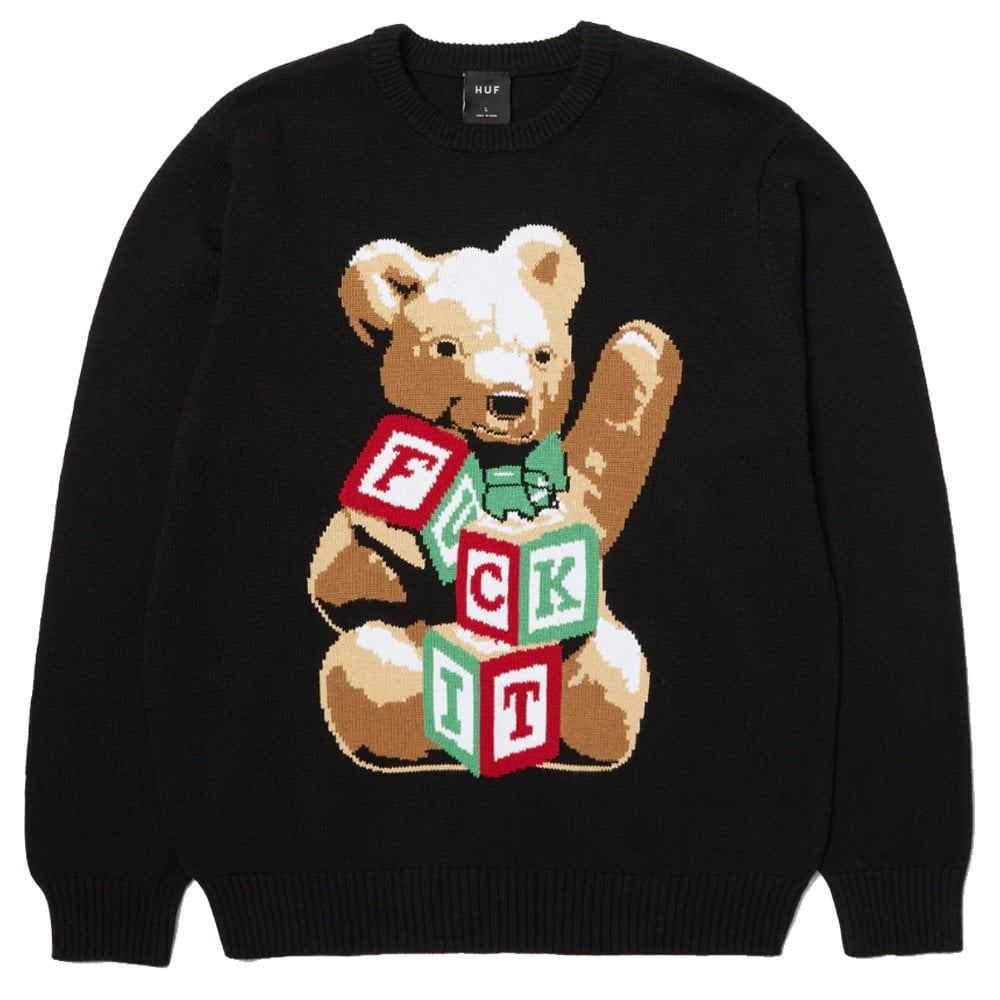 Gift Bear Intarsia Knitted Sweatshirt - Black
