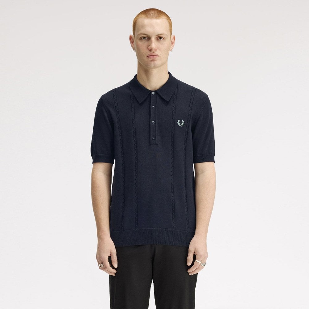 Cable Knitted Shirt - Navy