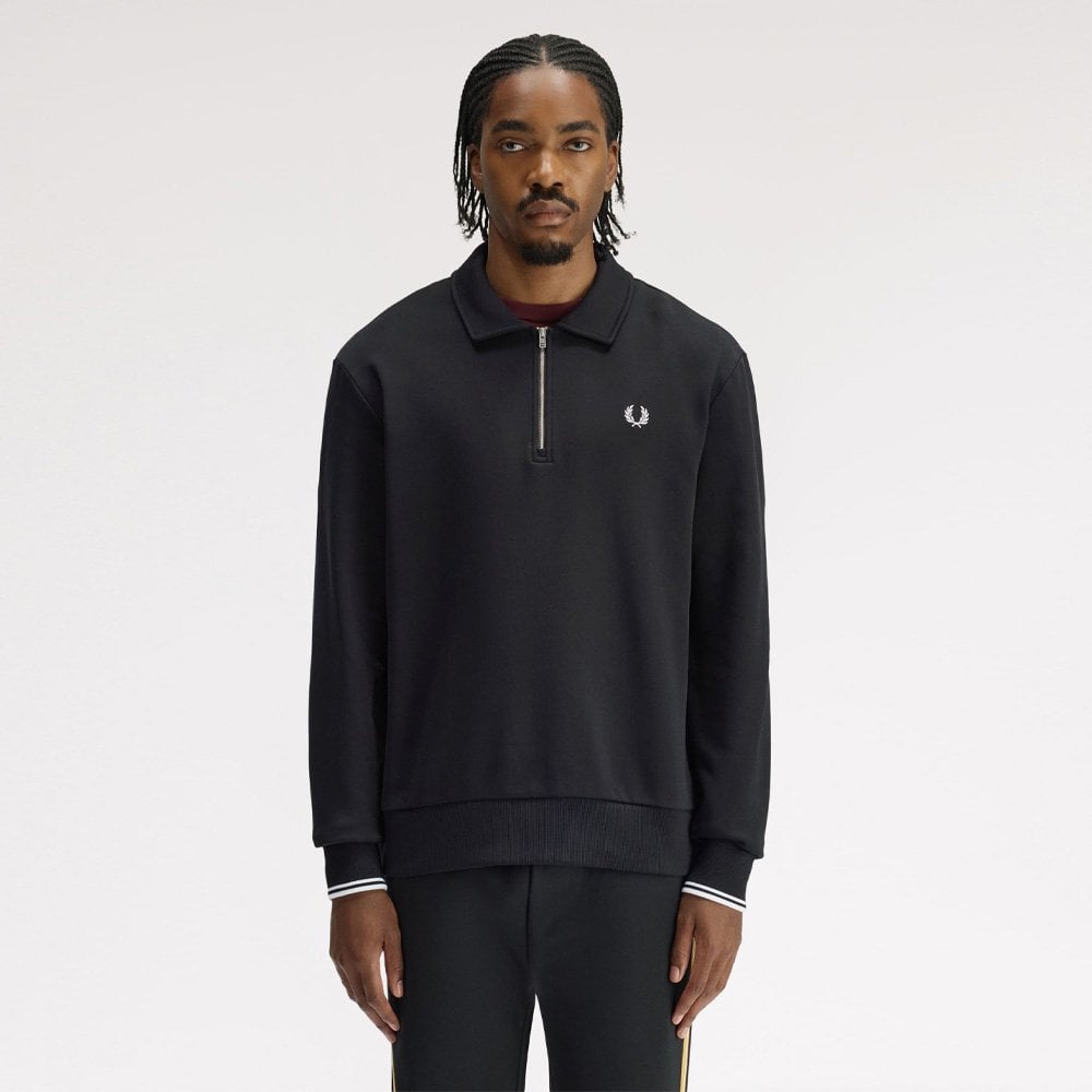 Half Zip Collared Sweatshirt - Black