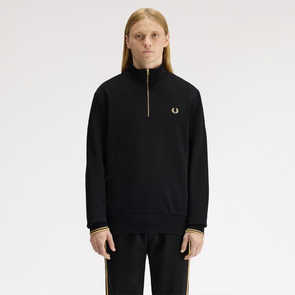 Stripe Tape Half Zip Sweatshirt - Blk/Champagn