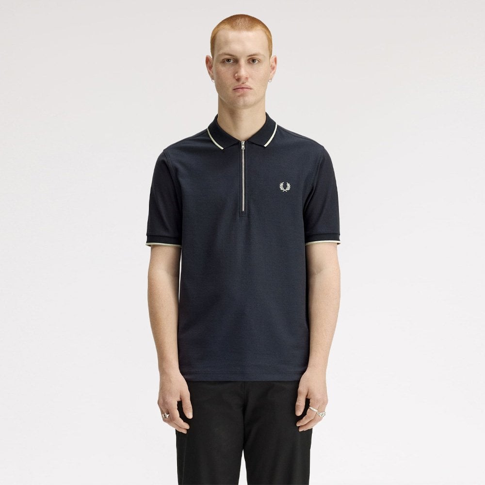 Crepe Piqué Polo Shirt - Navy