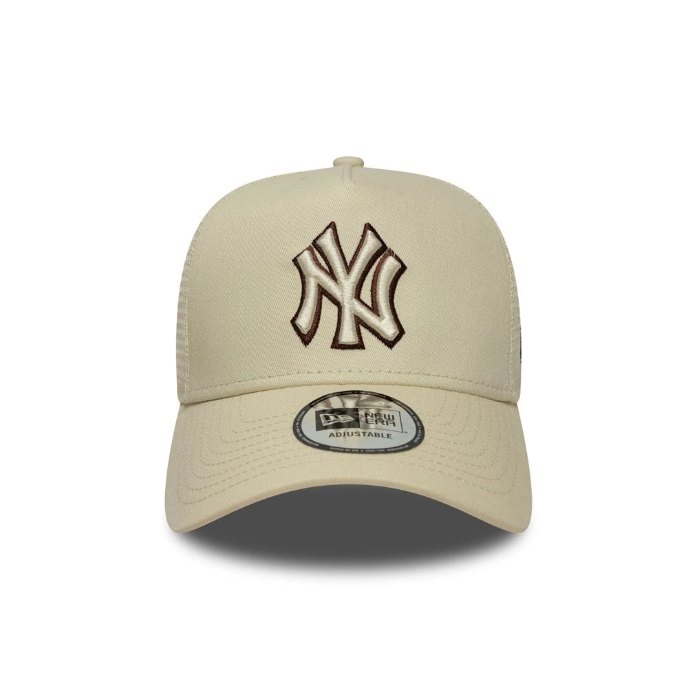 New York Yankees MLB Outline 9FORTY E-Frame Trucker Cap - Cream