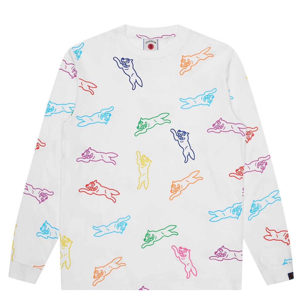All Over Running Dog L/S T-Shirt - White