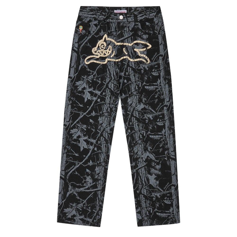 Tree Camo Double Scoop Denim Pants - Black