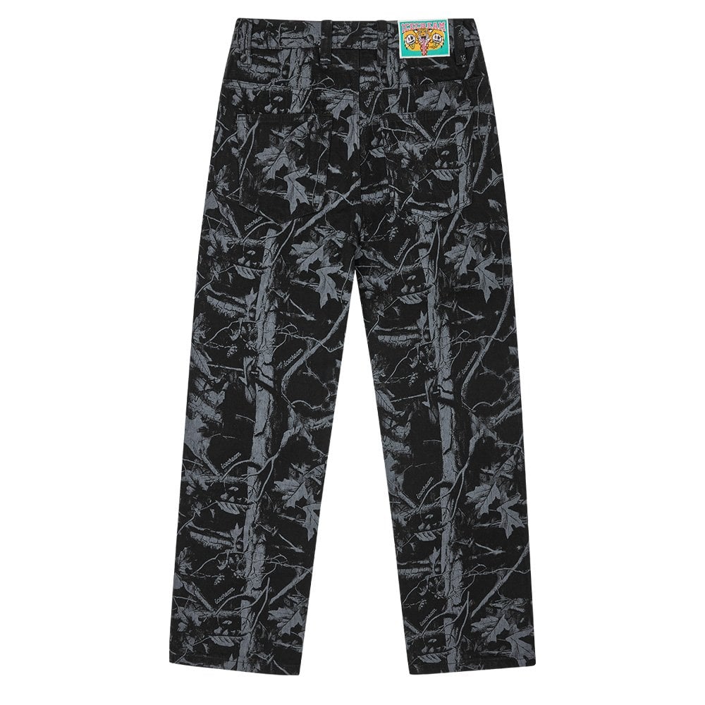 Tree Camo Double Scoop Denim Pants - Black