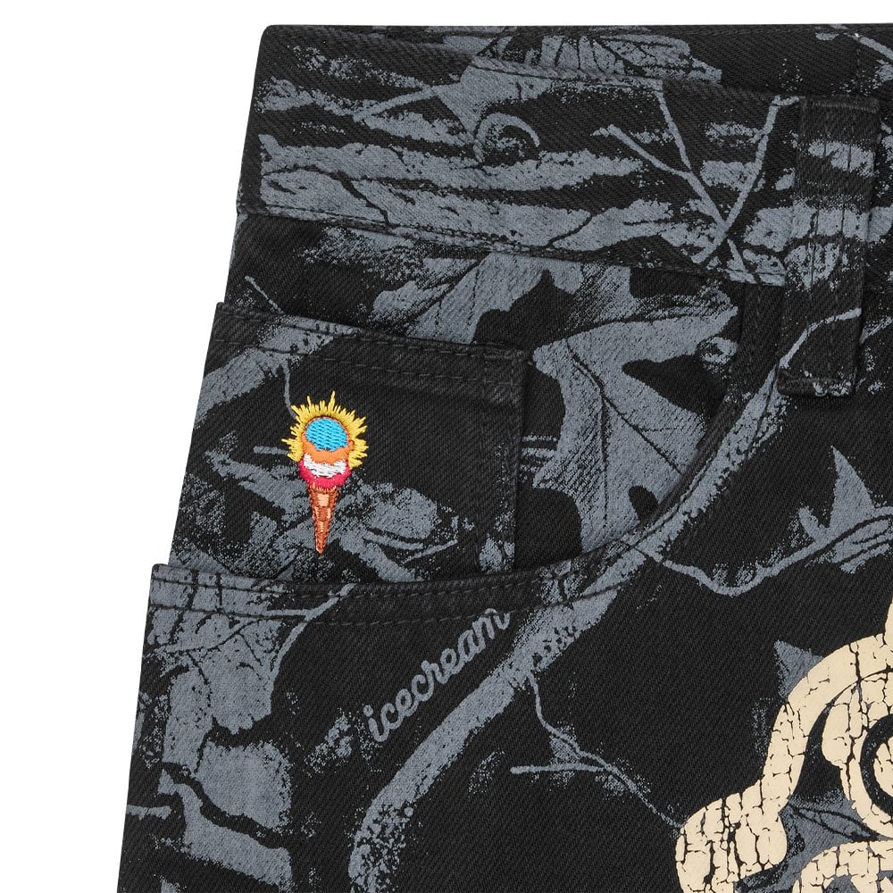 Tree Camo Double Scoop Denim Pants - Black