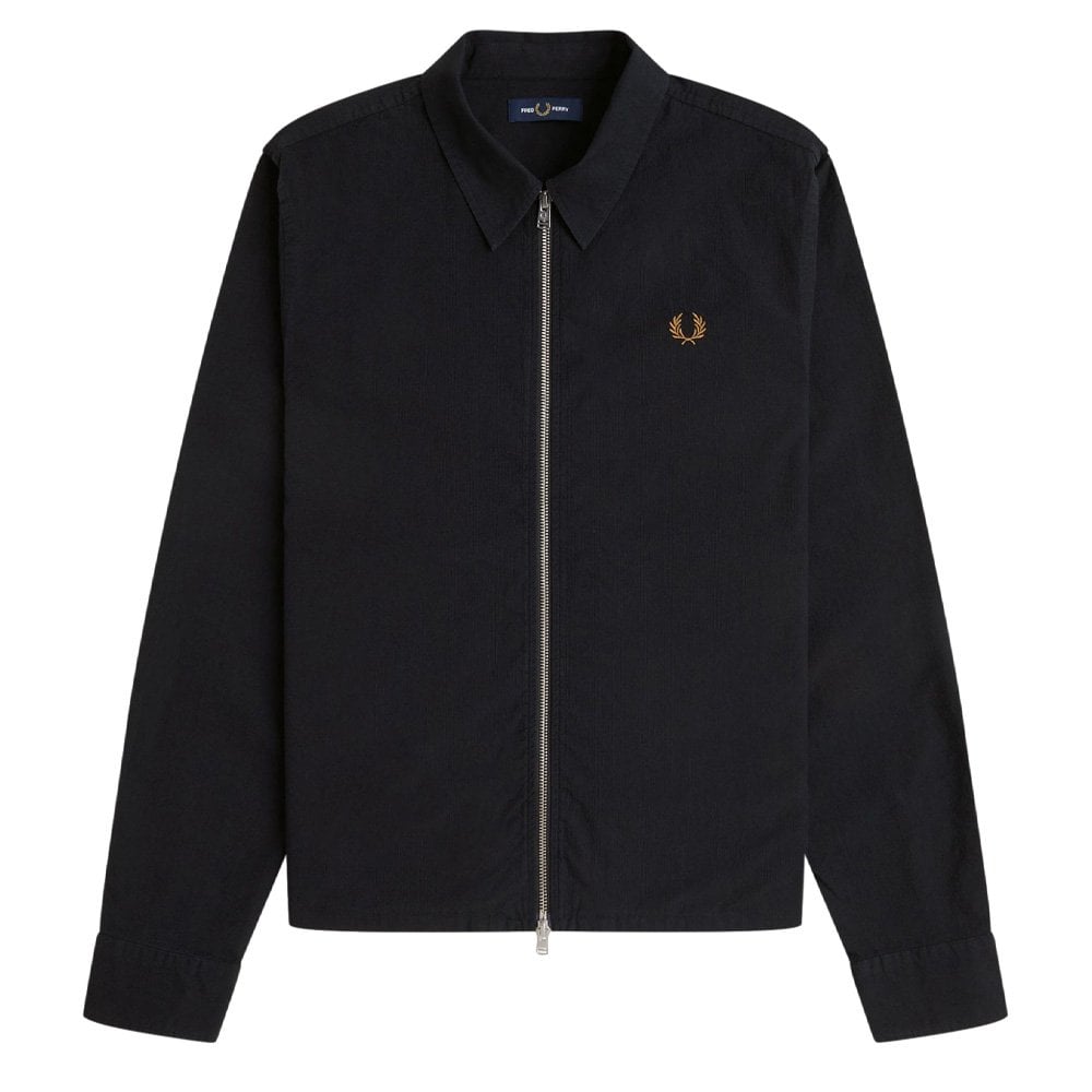 Seersucker Zip Through Overshirt - Black
