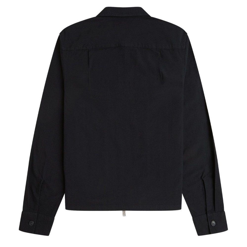 Seersucker Zip Through Overshirt - Black