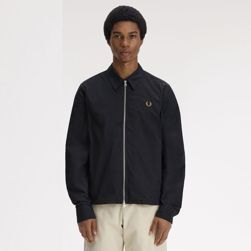 Seersucker Zip Through Overshirt - Black