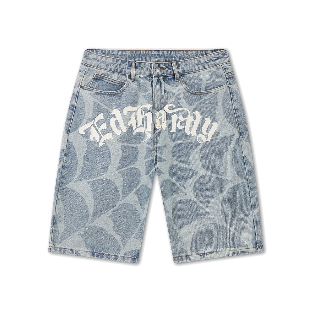Gothic Cobweb Denim Jorts - Bleach