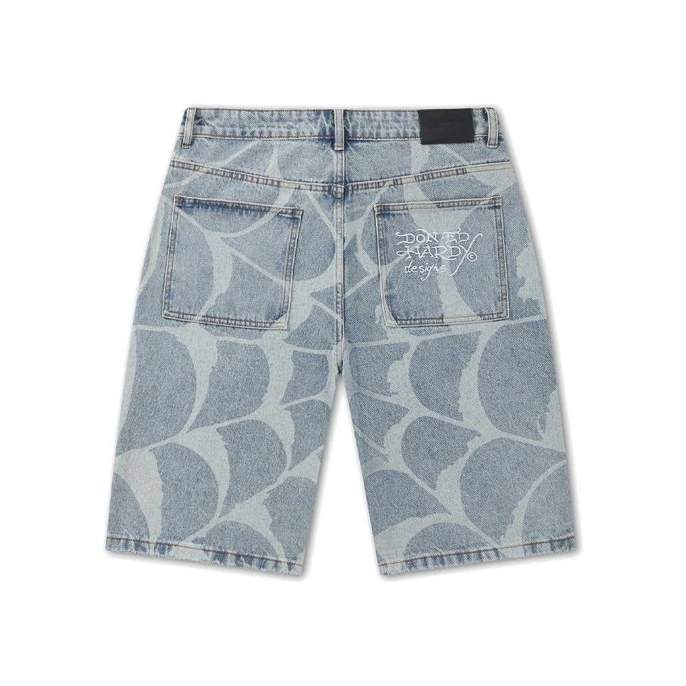 Gothic Cobweb Denim Jorts - Bleach