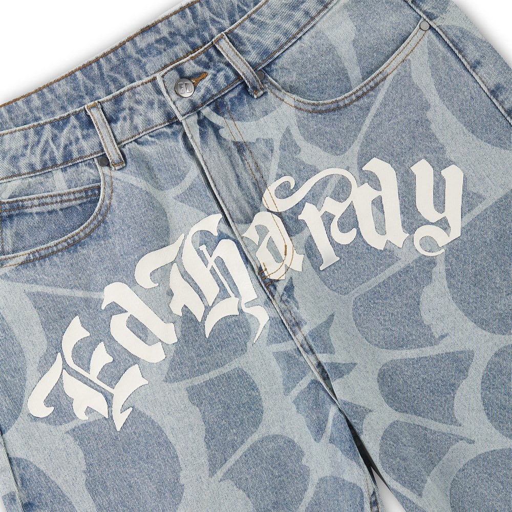 Gothic Cobweb Denim Jorts - Bleach