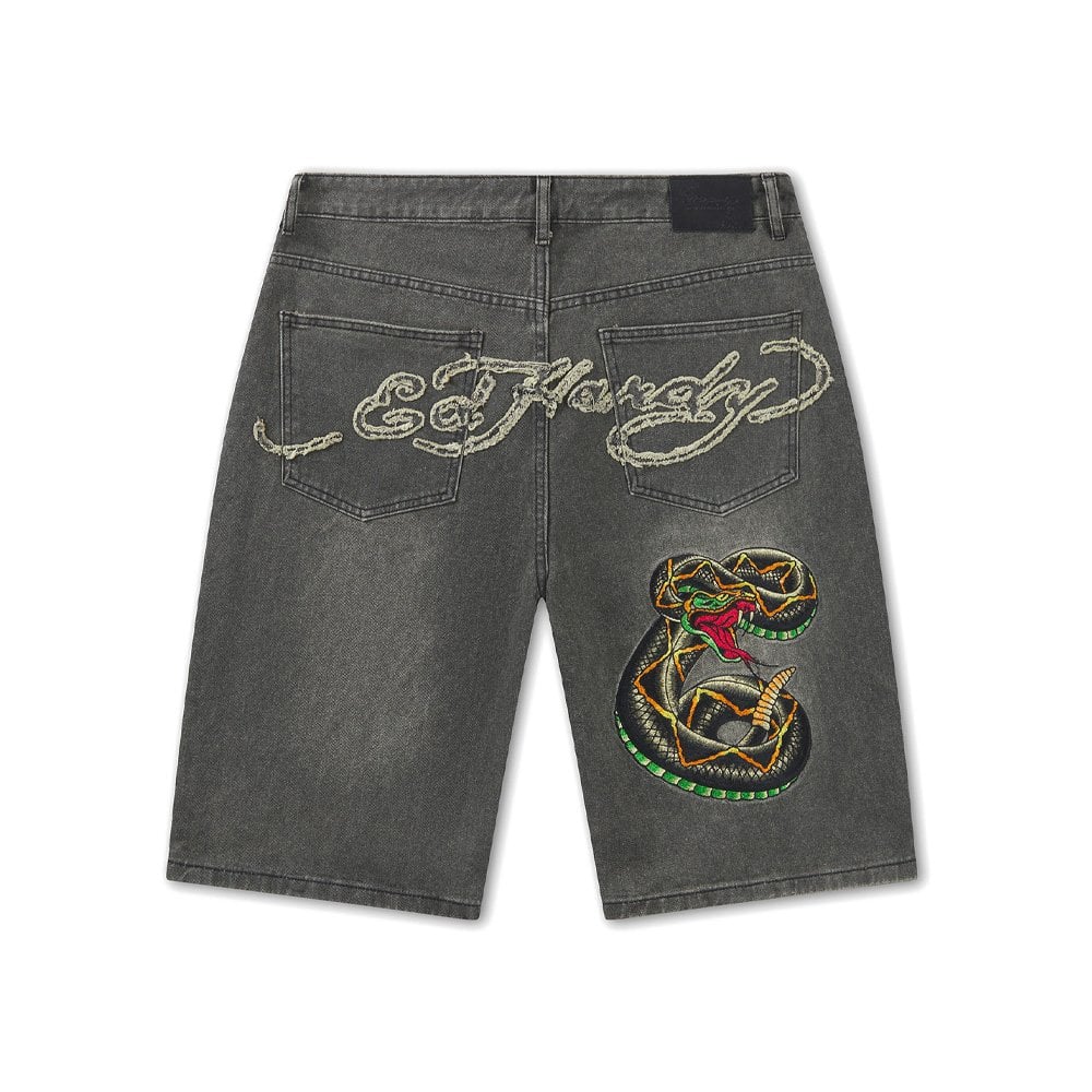 Desert Snake Relaxed Denim Jorts - Black Sandy