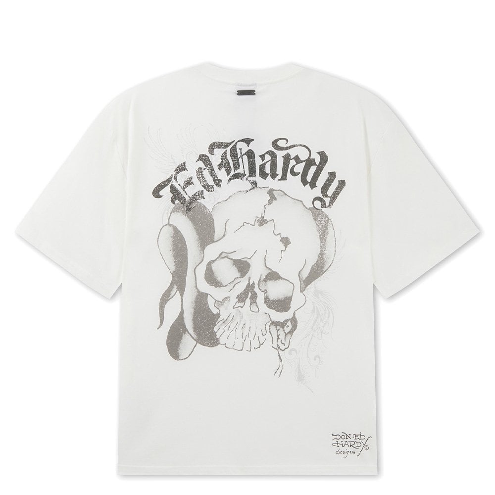 Faded Gothic Skull Relaxed T-Shirt  - White
