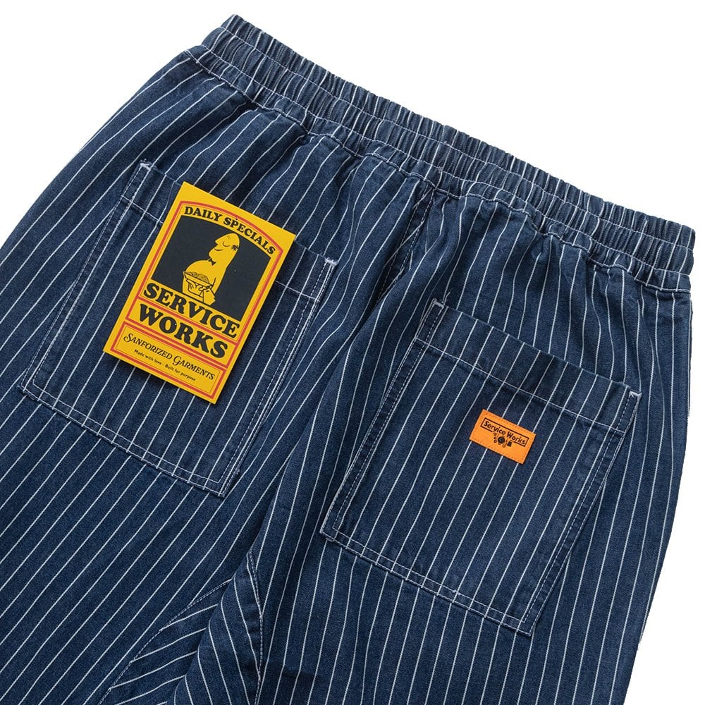 Pinstripe Denim Chef Pants - Indigo