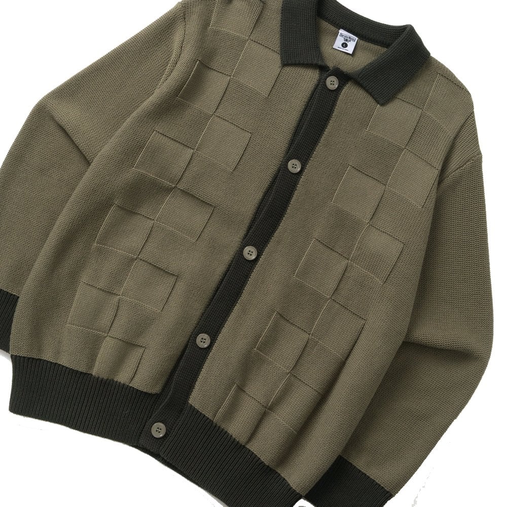 Check Panel Cardigan - Olive