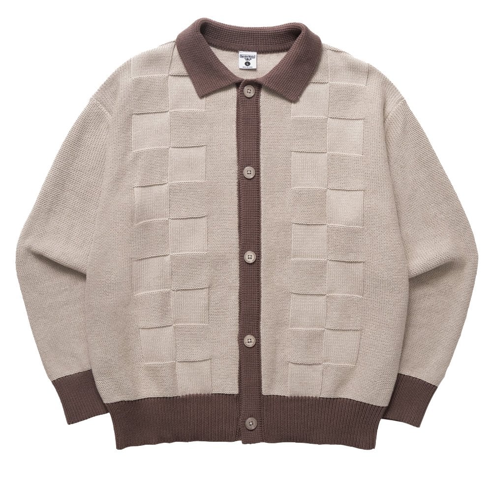 Check Panel Cardigan - Mushroom
