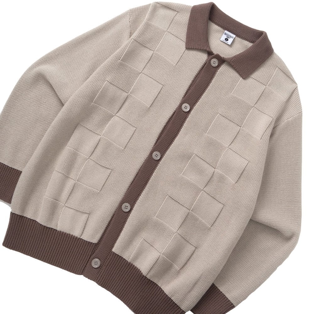 Check Panel Cardigan - Mushroom