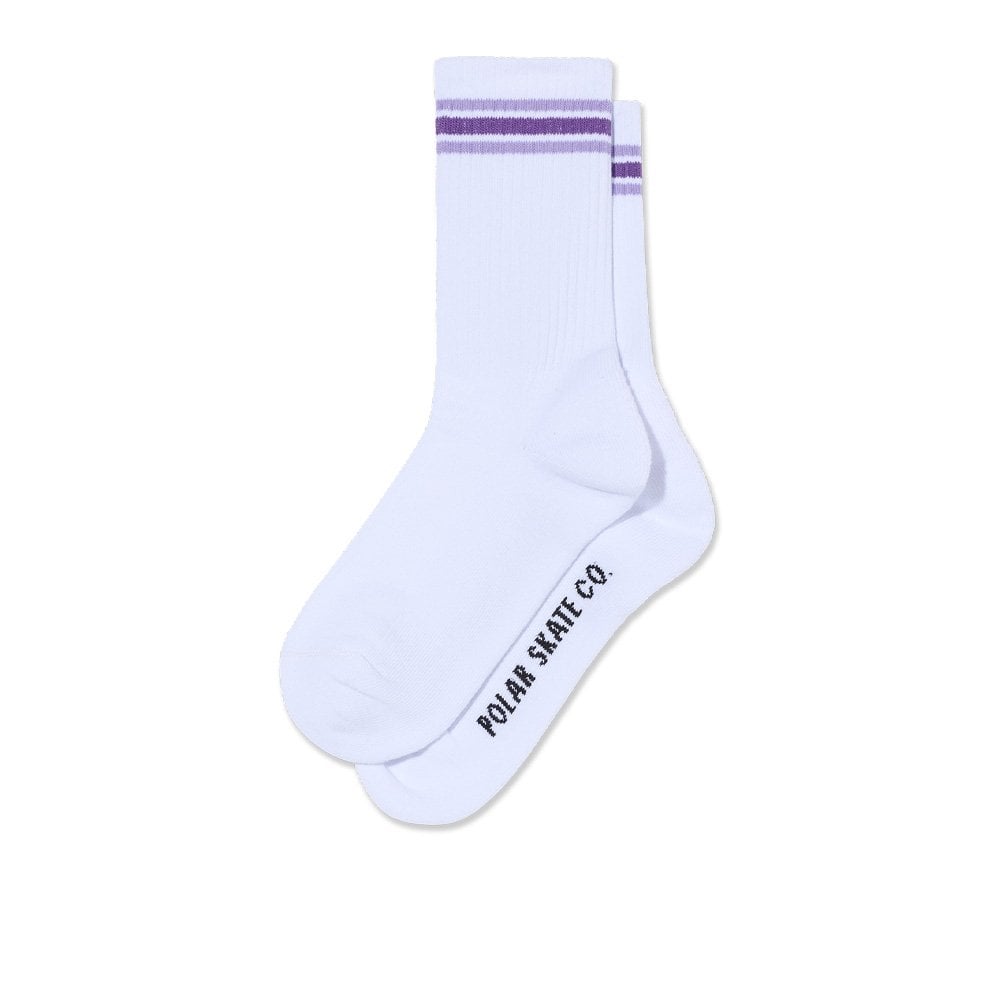 Stripe Rib Socks - Wht/Lavender