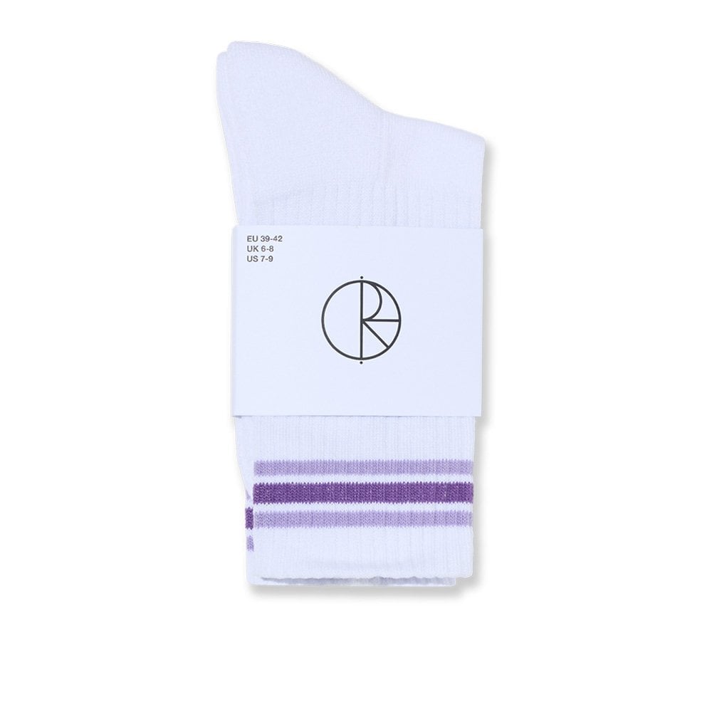 Stripe Rib Socks - Wht/Lavender