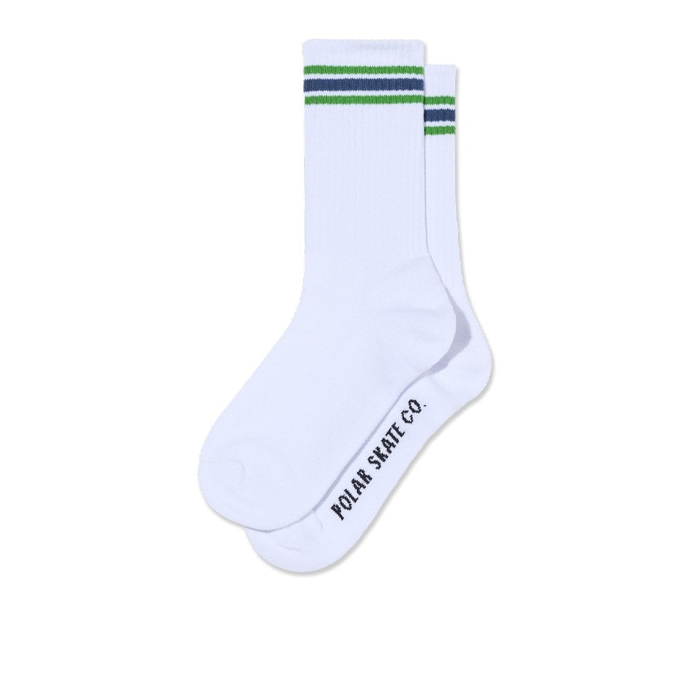 Stripe Rib Socks - Wht/Grn/Blue