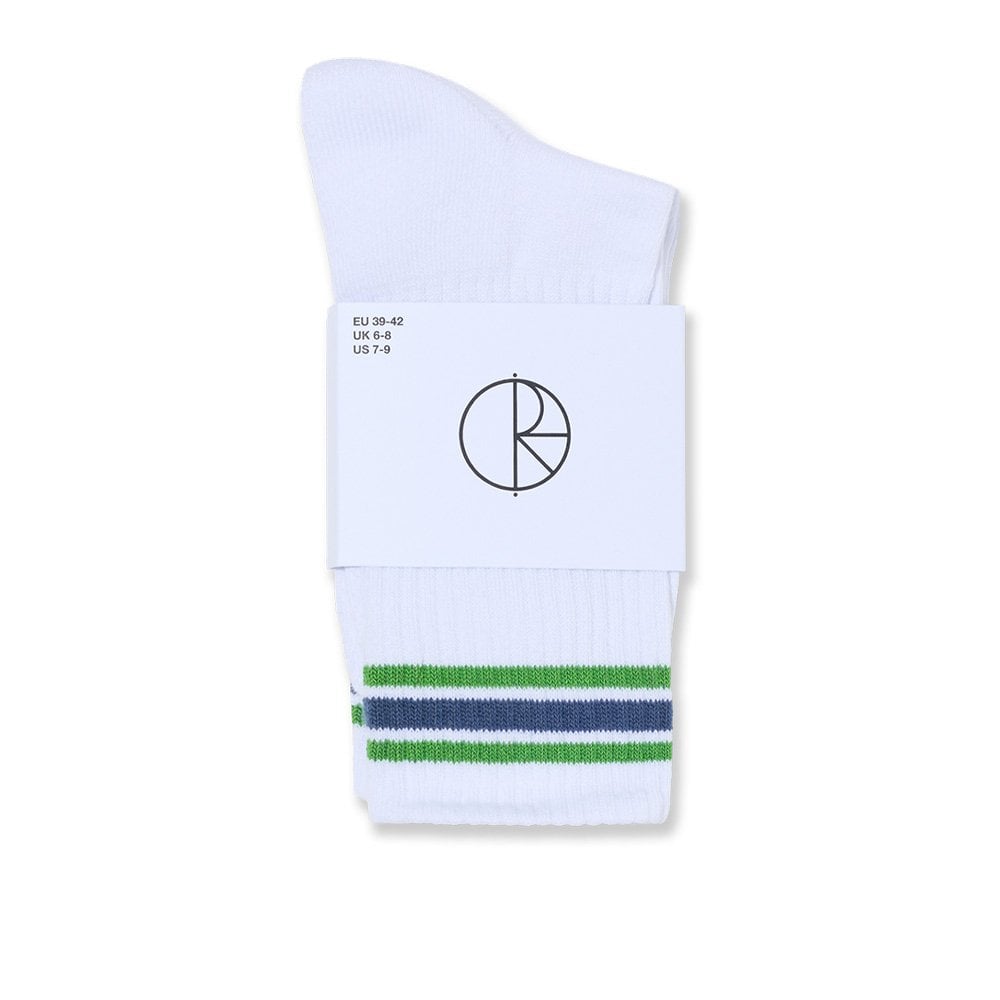 Stripe Rib Socks - Wht/Grn/Blue