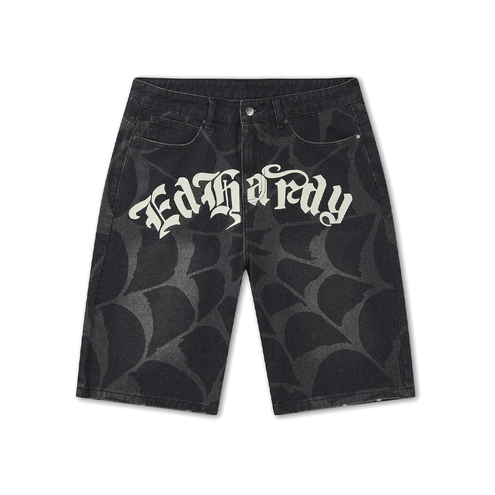 Gothic Cobweb Denim Jorts - Vint Charc