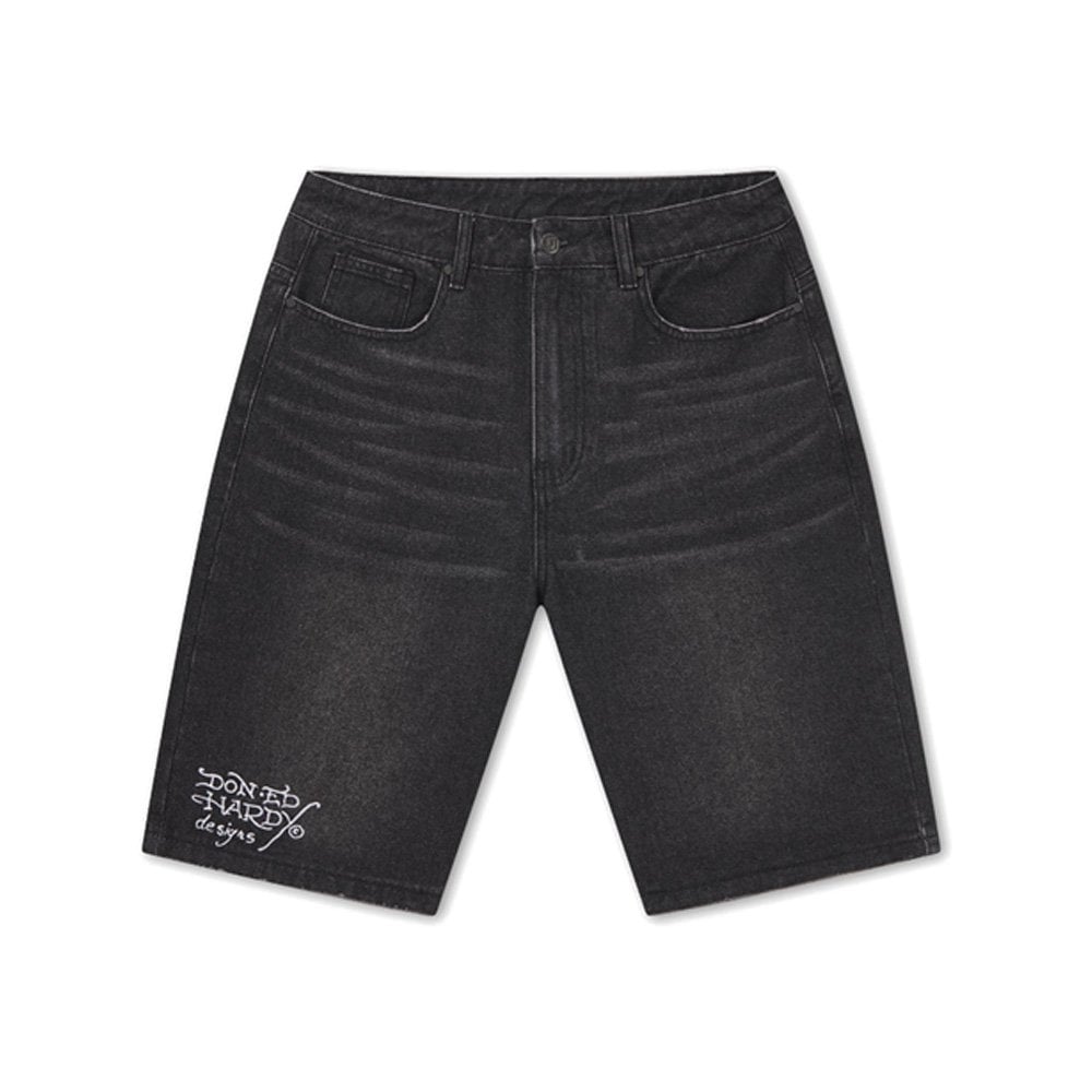 Signature Skull Rose Relaxed Jorts - Black