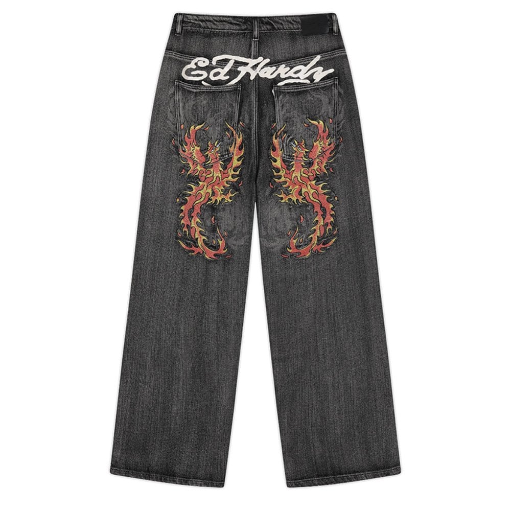 Embroidered Angel Xxtra Fit Jeans - Distress Blk