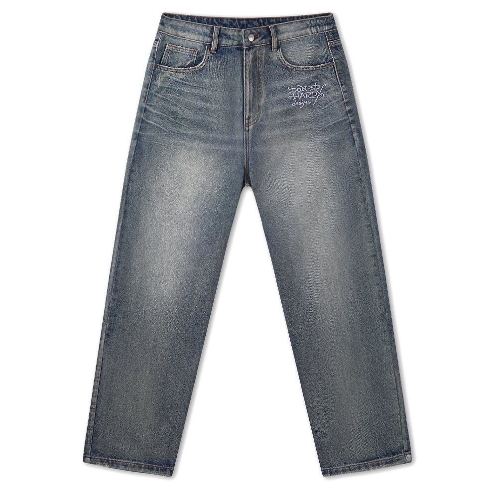Embroidered Panther Relaxed Jeans - Blue Blasted