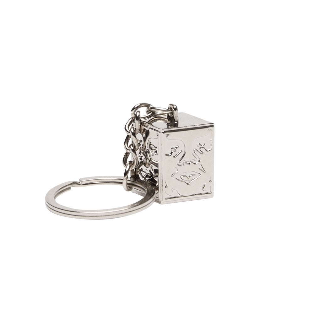 Icon Face Cube Keychain - Silver