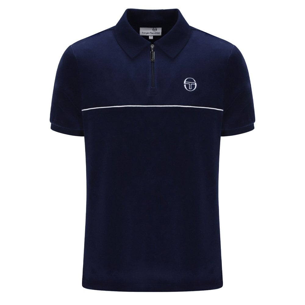 Cardona Velour Zip Polo - M Blue/White