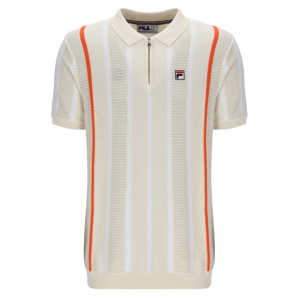 Giorgio Crochet Patchwork Knitted Polo - Tapioca/Wht