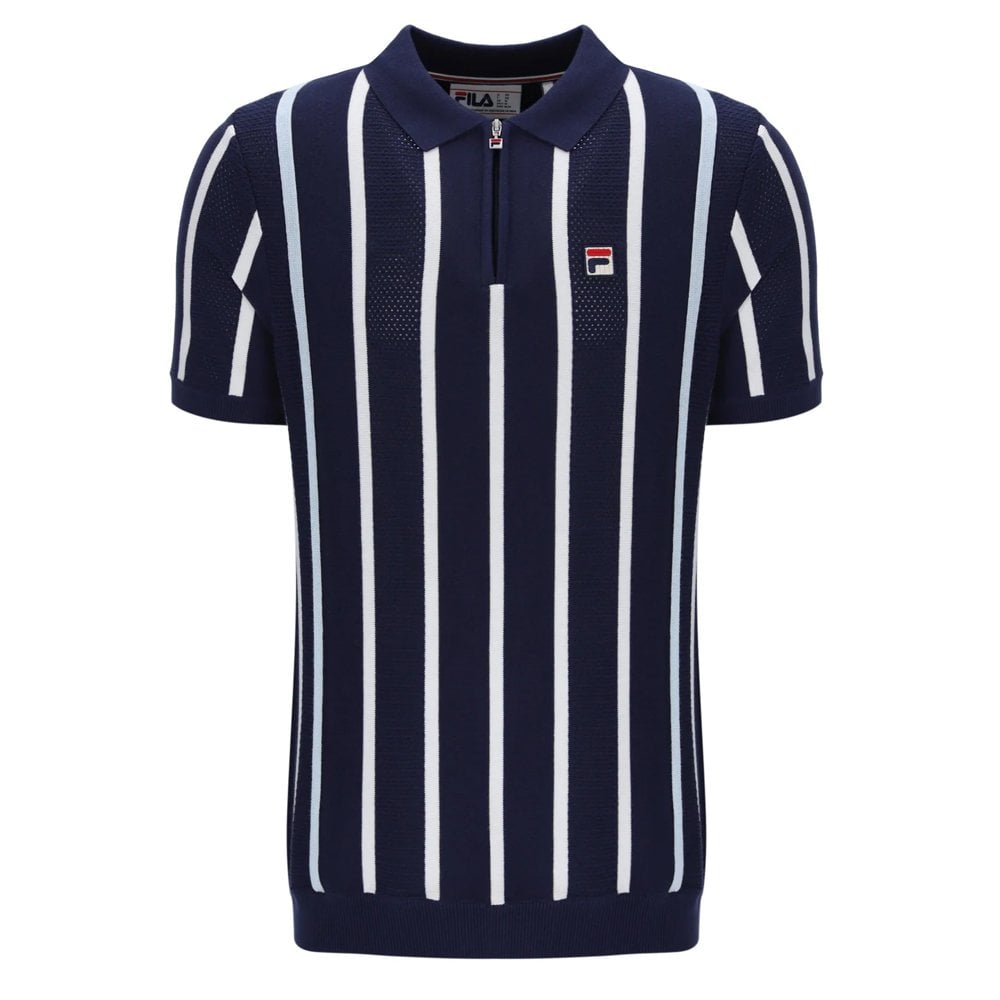 Giorgio Crochet Patchwork Knitted Polo - Navy/Wht/Sky
