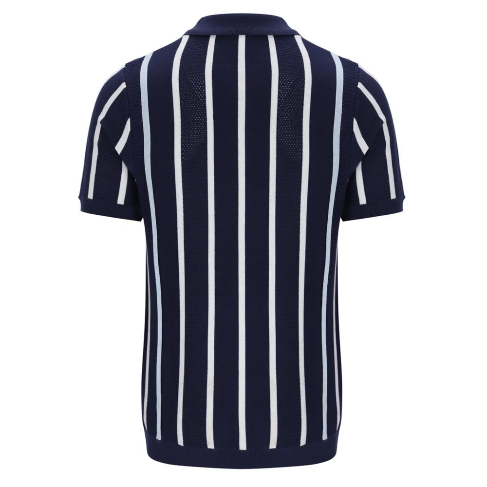 Giorgio Crochet Patchwork Knitted Polo - Navy/Wht/Sky