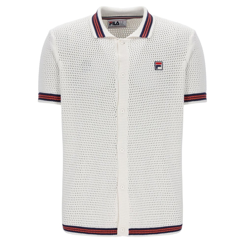 Domenico Crochet Knitted Shirt - Gardenia/Nvy