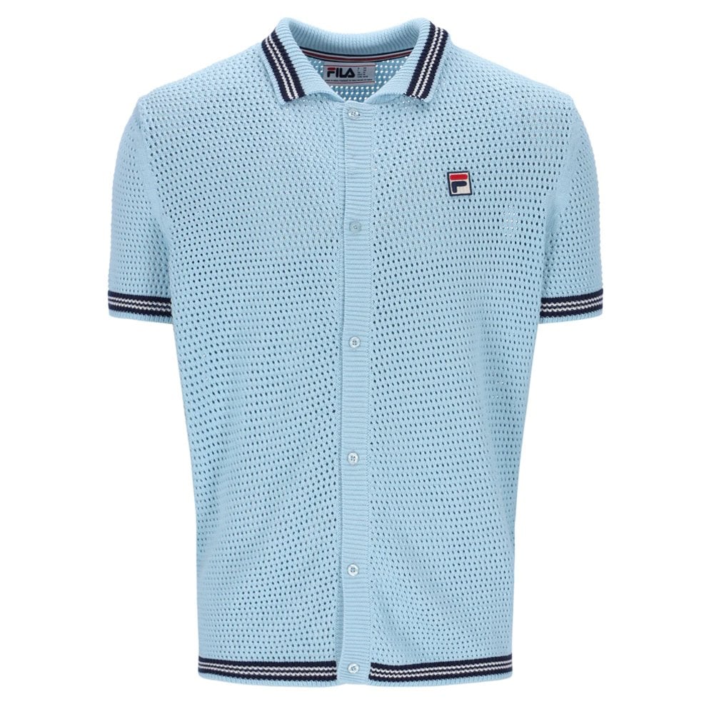 Domenico Crochet Knitted Shirt - Skyway/Navy
