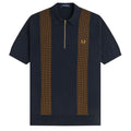 Panel Detail Knitted Polo Shirt - Navy