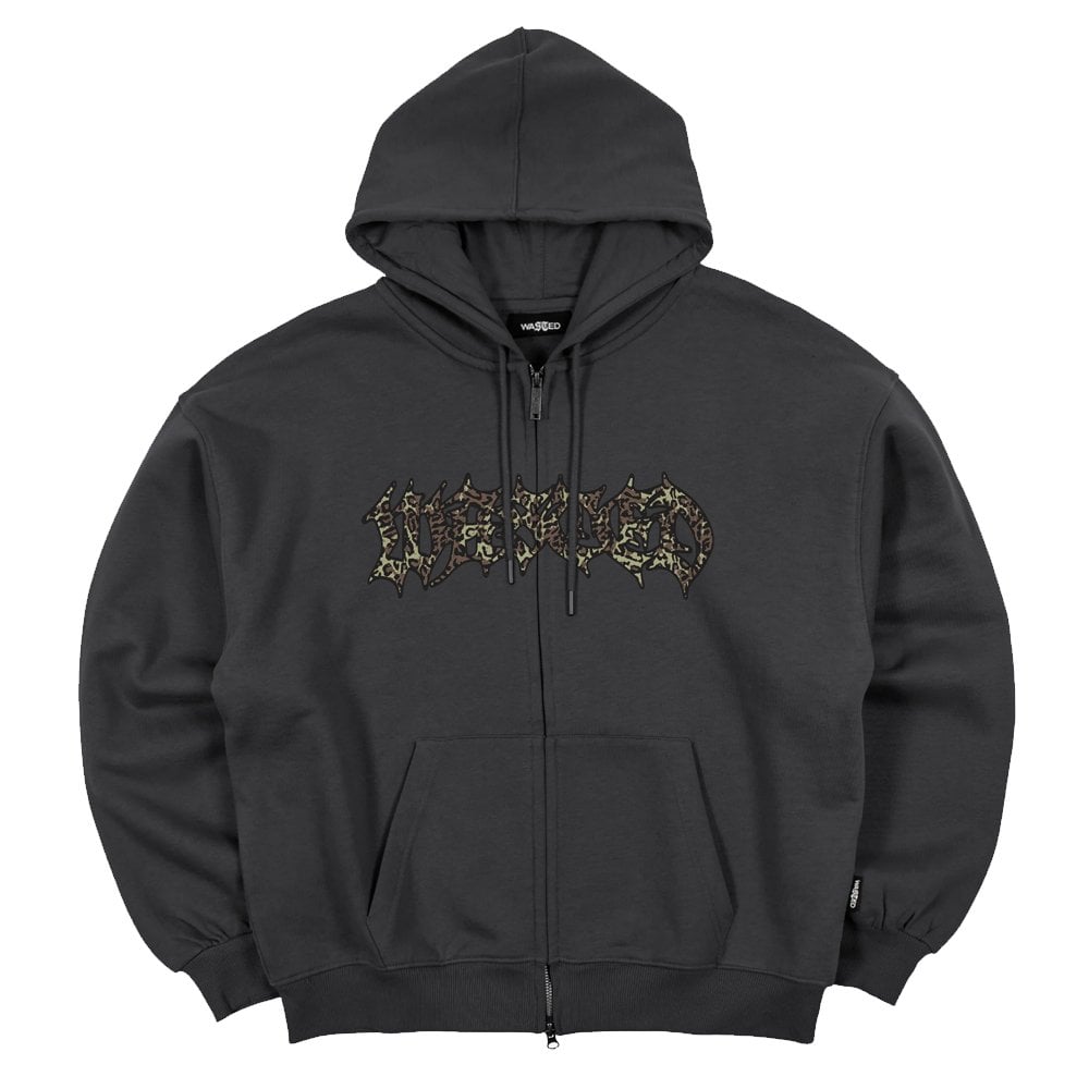Cheetah Zip-Up Hoodie  - Old Black