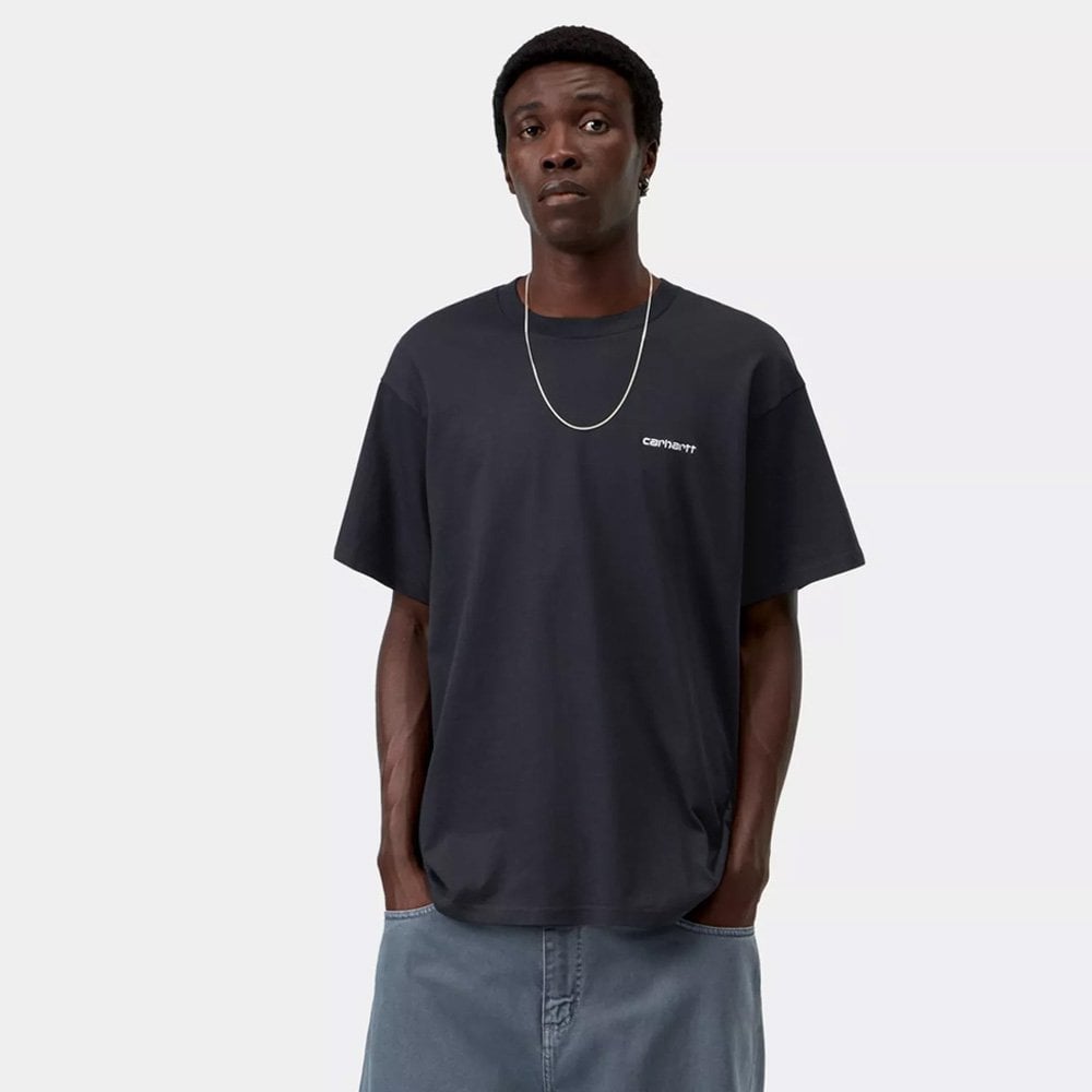 Script Embroidery T-Shirt - Dk Navy/Wht